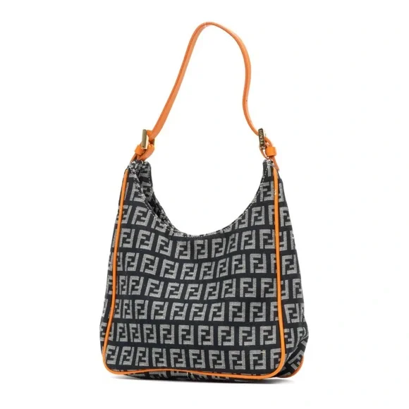 New Auth Fendi zucchino Monogram mini hobo Shoulder Bag orange black logo canvas - Picture 1 of 16